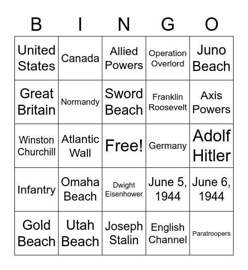 D-Day Bingo Card