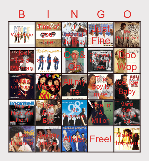 Music Bingo (90's Edition) Bingo Card
