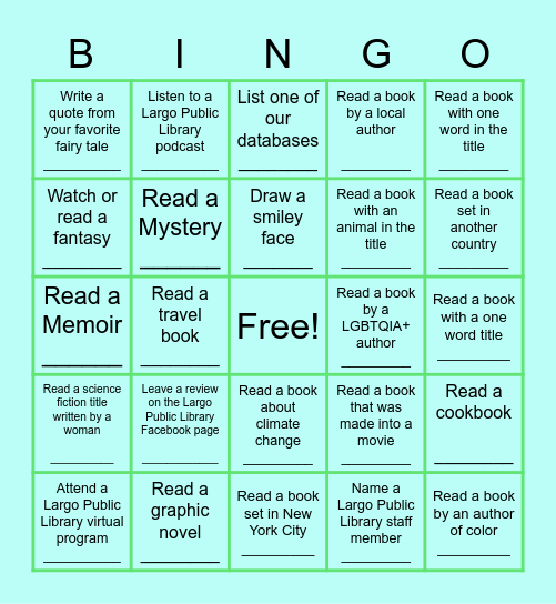 Imagine Your Story Bingo Card