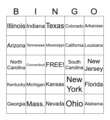 Front Desk States Bingo Card