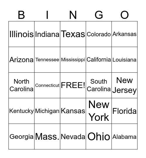 Front Desk States Bingo Card