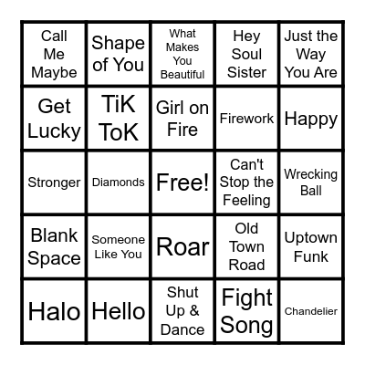 2010s Pop Bingo Card