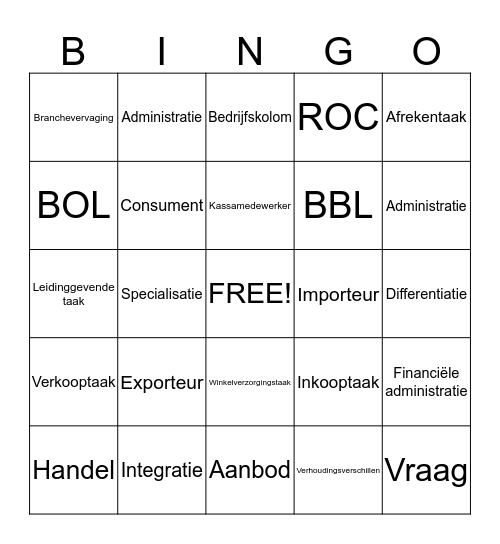 Handel en Administratie Bingo Card