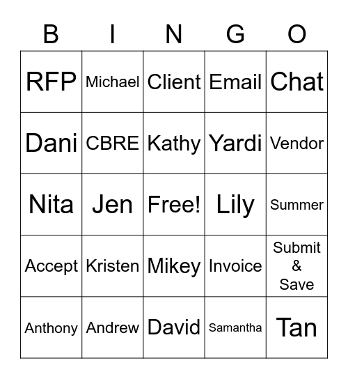 Team Fun Bingo Card