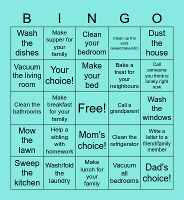 At-Home Service Project!!! Bingo Card