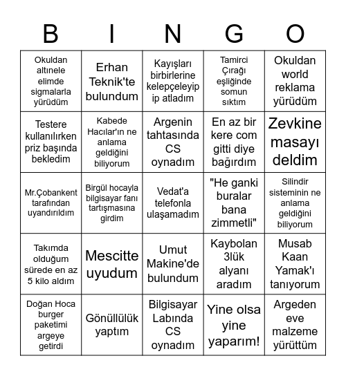 YAFL Mechatronics Bingo Card