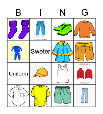 Clothes Bingo Card