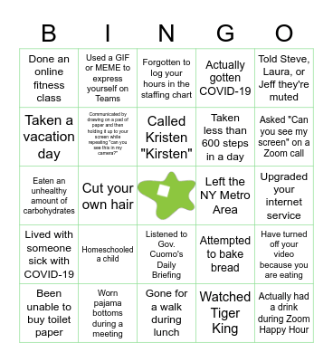 Starr Whitehouse Quarantine Bingo Card