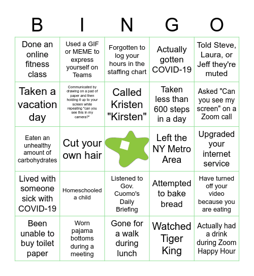 Starr Whitehouse Quarantine Bingo Card