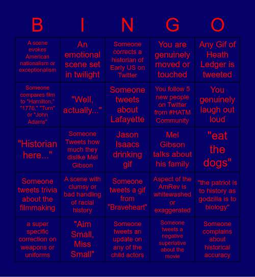 "The Patriot" #HATM Bingo Card