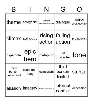 Literary Terms Bingo! Bingo Card