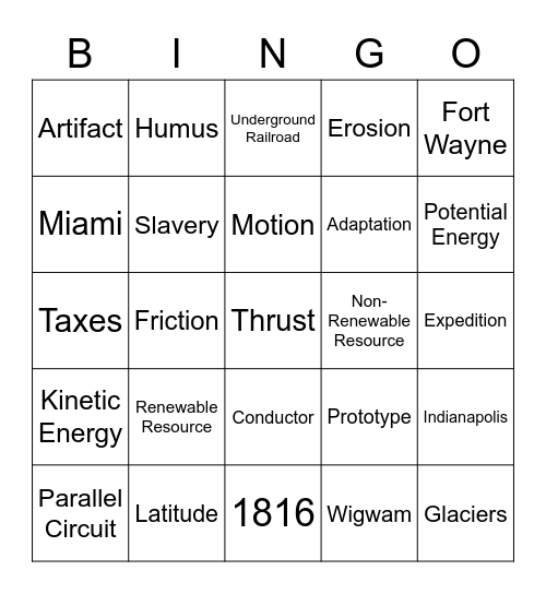 Science & Social Studies Bingo Card