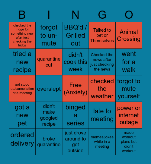 Quarantine Bingo Card