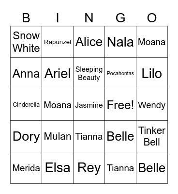 Disney Heroines Bingo Card