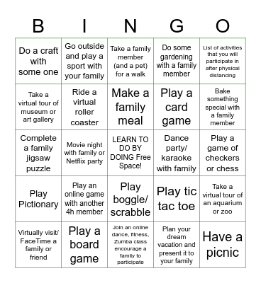 4H SOCIAL REC Bingo Card