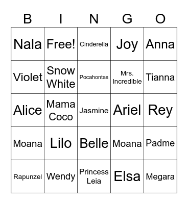 Disney Heroines Bingo Card