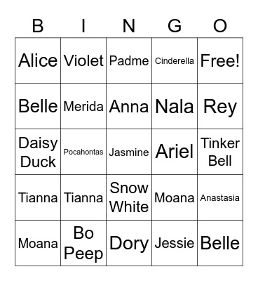 Disney Heroines Bingo Card