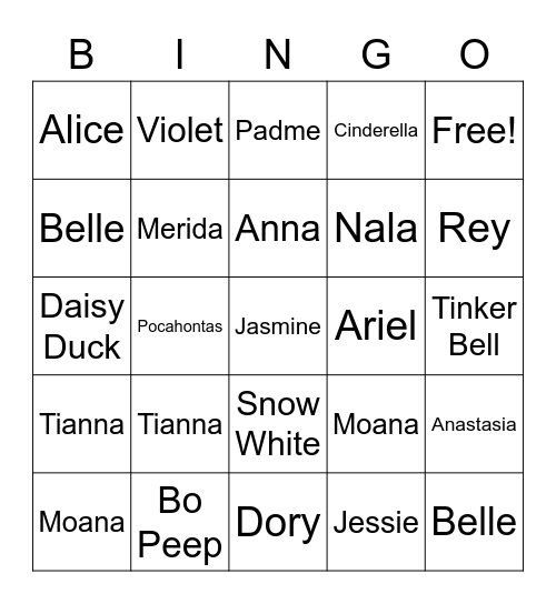 Disney Heroines Bingo Card