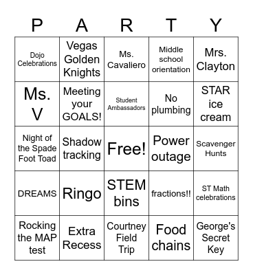 Thorpe 5th Grade Celebration Bingo Card