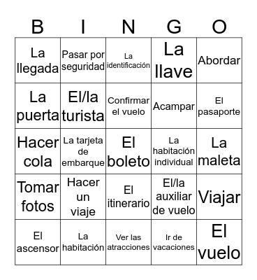 Hacer un viaje Bingo Card