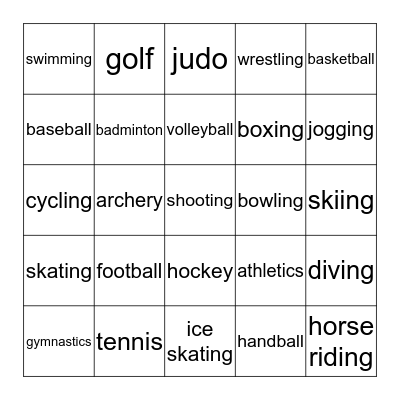 Sports Bingo Card