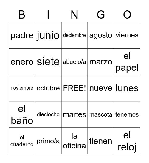 Free Printable Spanish Bingo Game