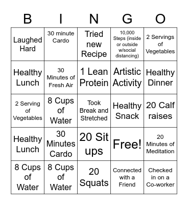 Wellness Fitness Bingo Card