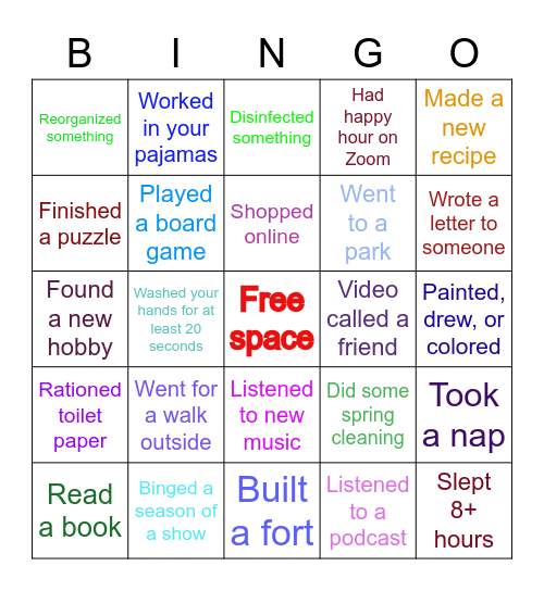 Social Distancing Bingo Card