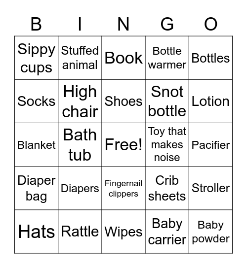 Baby Bingo Card