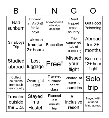 Traveler Bingo Card