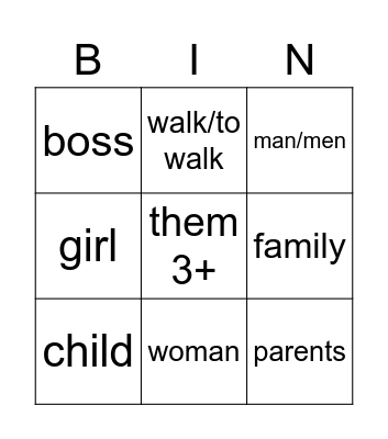 Pīpī vocab - English Bingo Card