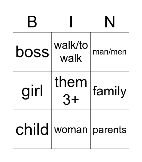 Pīpī vocab - English Bingo Card