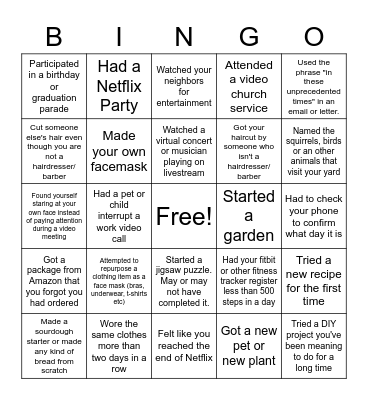 Casa Quarantine Bingo Card