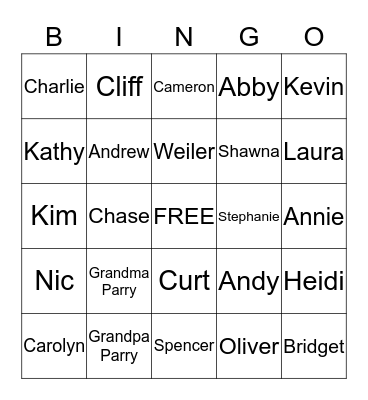 Parry Family Bingo Card