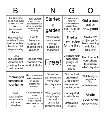 Casa Quarantine Bingo Card