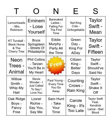 Game Of Tones 5/18/20 Game 2 Bingo Card