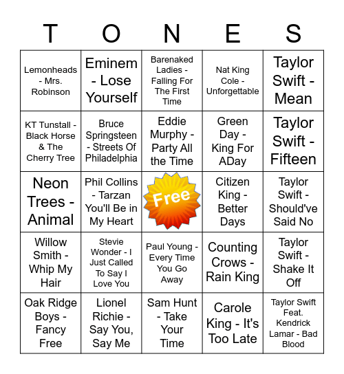 Game Of Tones 5/18/20 Game 2 Bingo Card