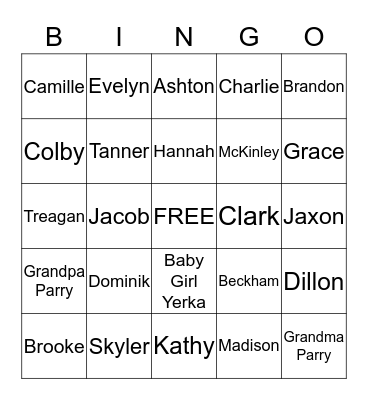 Parry Family Bingo Card
