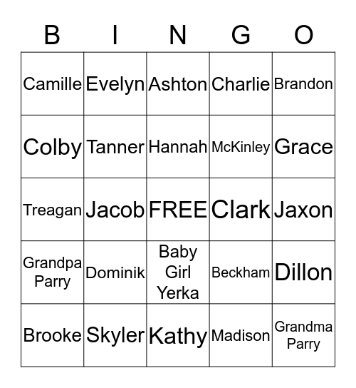 Parry Family Bingo Card