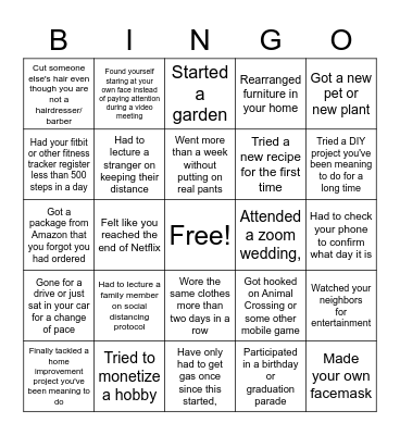 Casa Quarantine Bingo Card