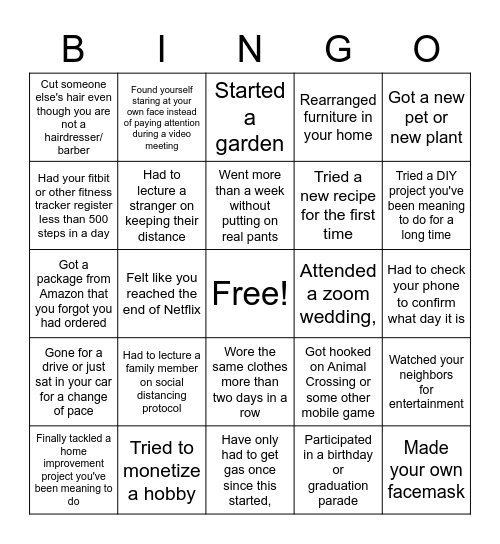 Casa Quarantine Bingo Card