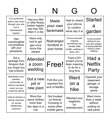 Casa Quarantine Bingo Card