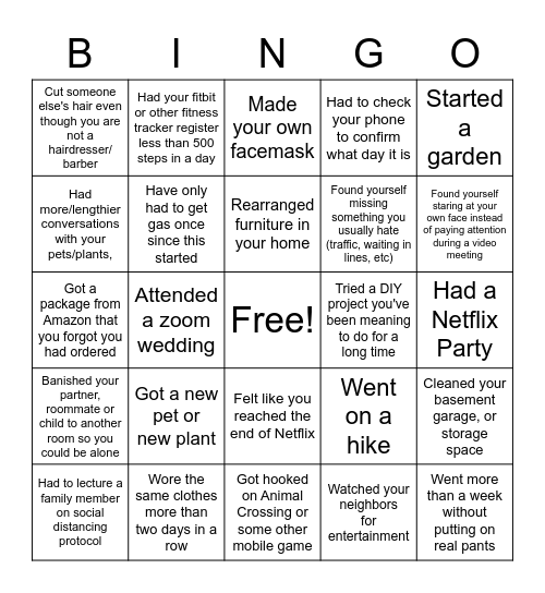 Casa Quarantine Bingo Card