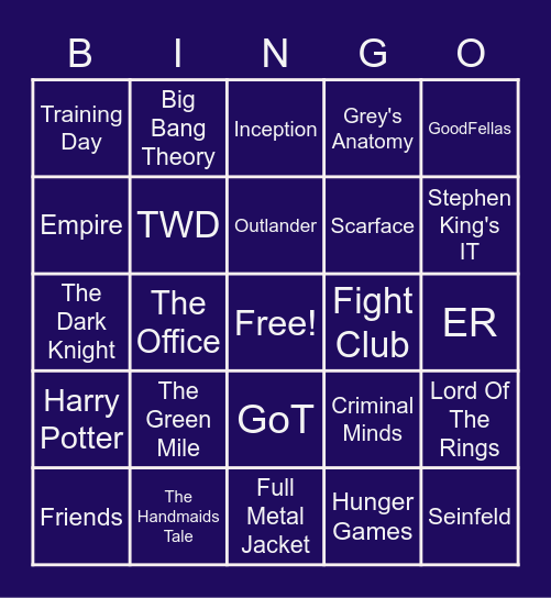 Movie & TV Show Bingo Card