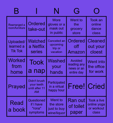Quarantine Bingo! Bingo Card