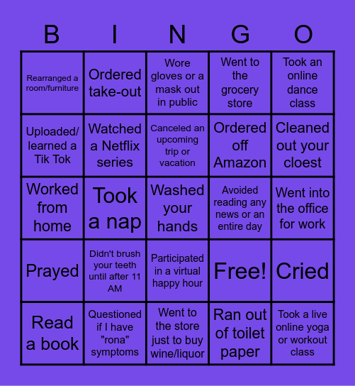 Quarantine Bingo! Bingo Card