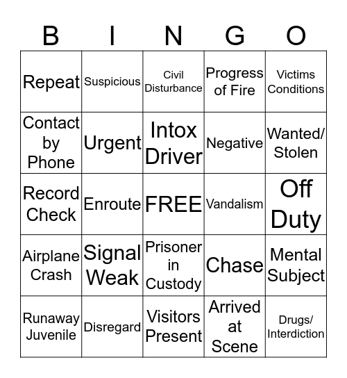 TEN CODE BINGO Card