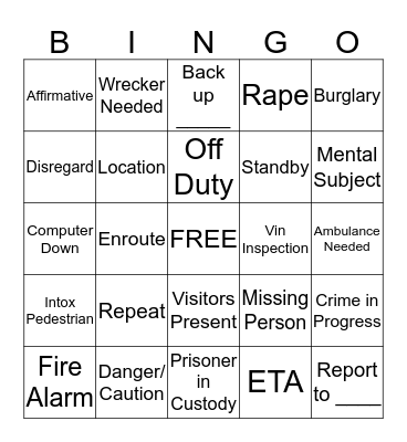 TEN CODE BINGO Card