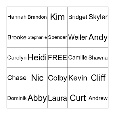 Parry Family Bingo Card