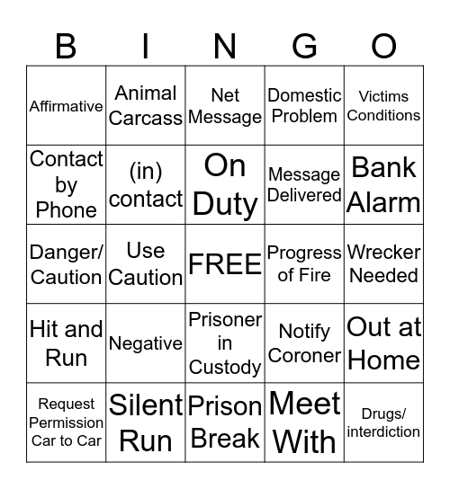 TEN CODE BINGO Card